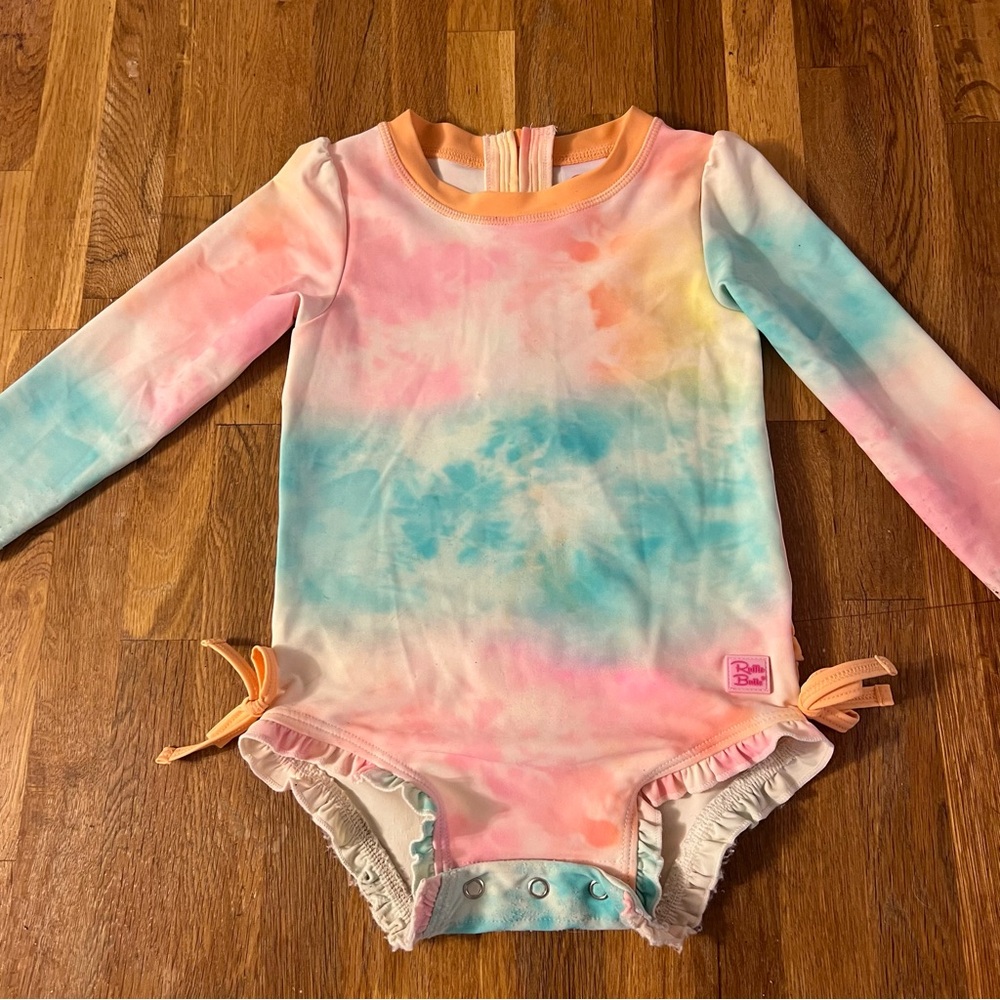 Ruffle Butts Rainbow Tie-Dye Long Sleeve One Piece Rash Guard Swimsuit